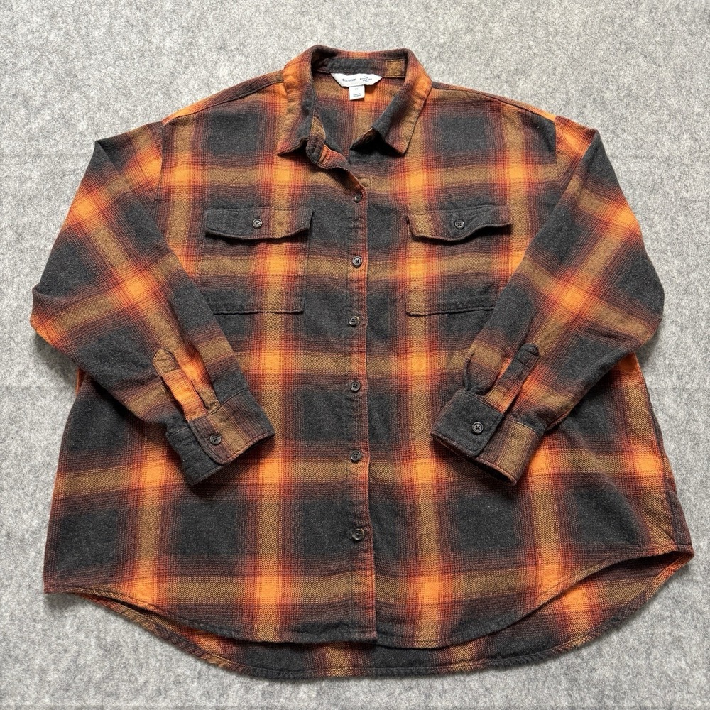 Old Navy Flannel Shirt XL‎ Orange Plaid Evermore Swiftie Boyfriend